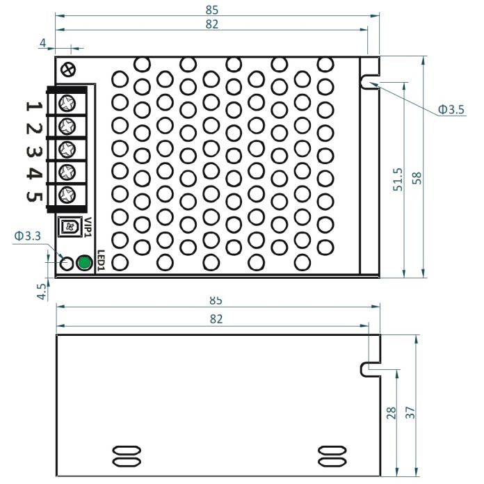 Rysunek techniczny zasilacza ADL-40-12 marki ADLER